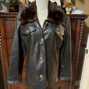 MODELE CHOMBERT Vintage Leather Jacket With Mink Collar